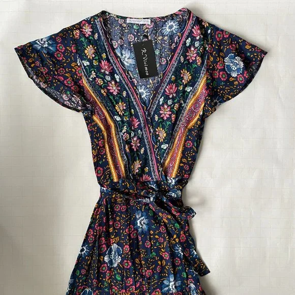 NWT Floral Multicolored R. Vivimos Wrap Midi Dress Size XS - Picture 5 of 9